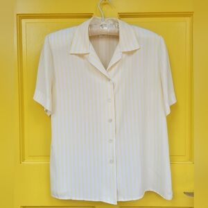 Vintage Leslie Fay Haberdashery Blouse | Butter Yellow Pastel Striped Blouse